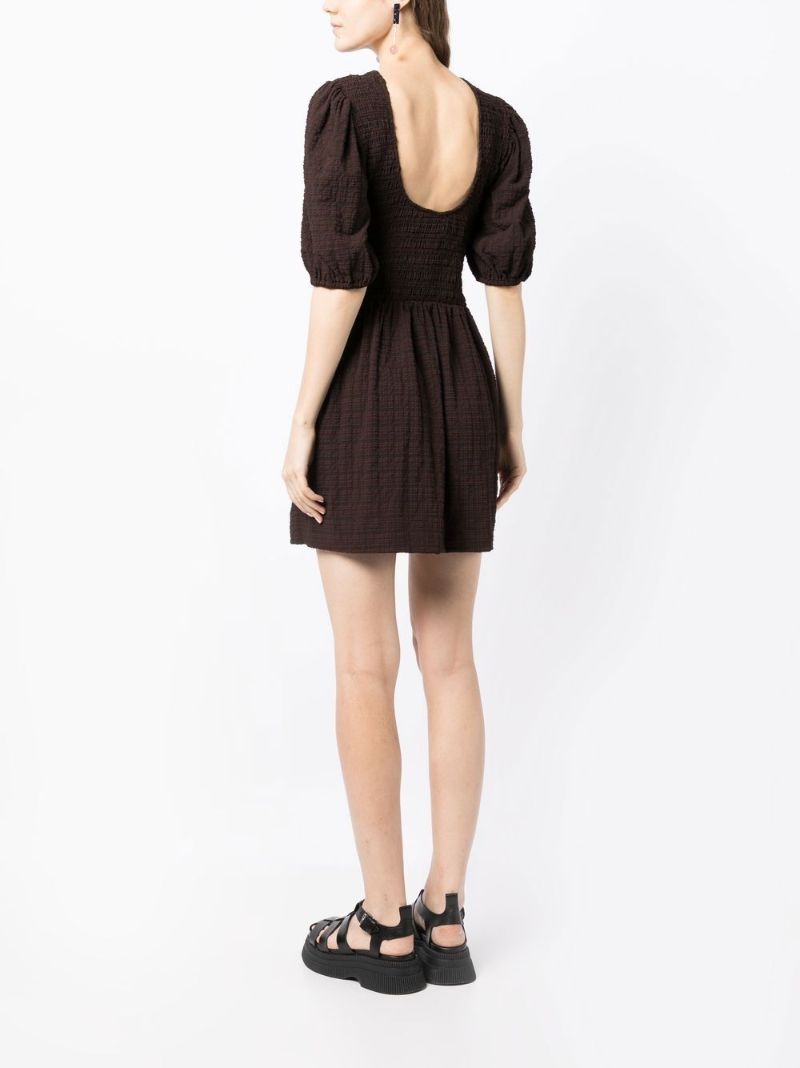 Brown Striped Smocked Mini Dress