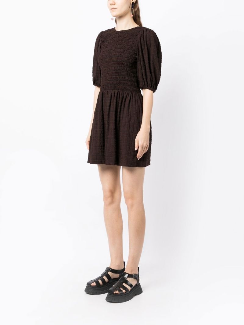 Brown Striped Smocked Mini Dress
