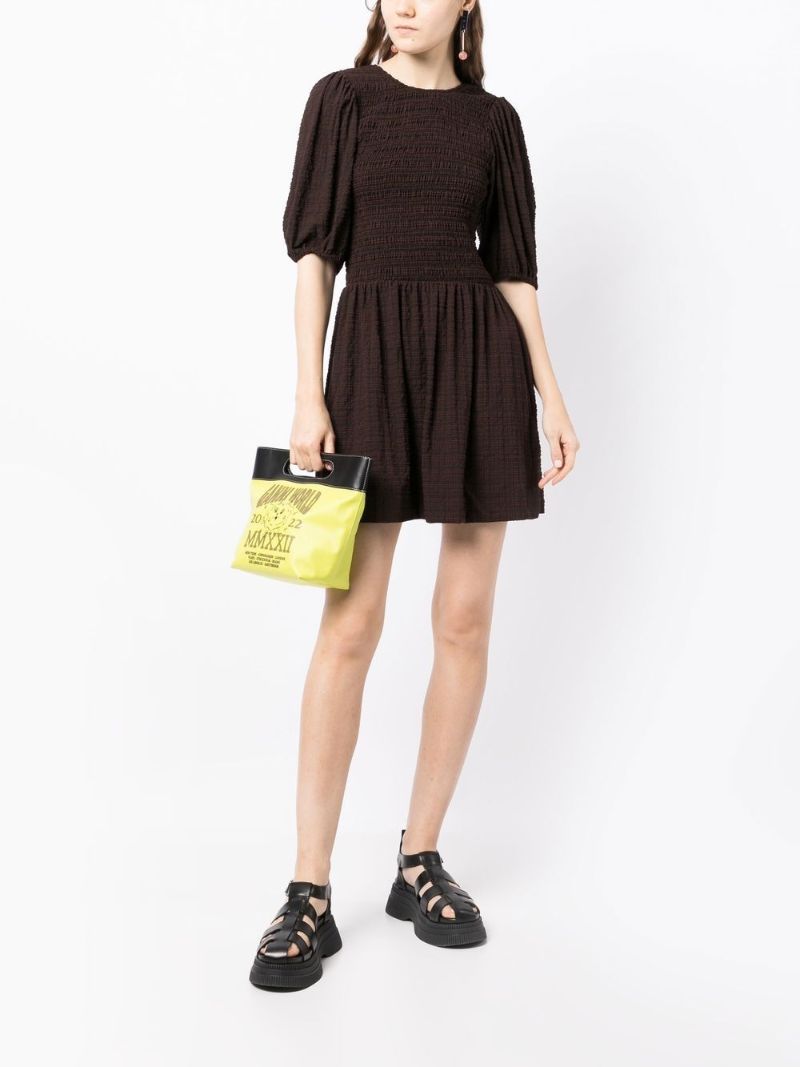 Brown Striped Smocked Mini Dress