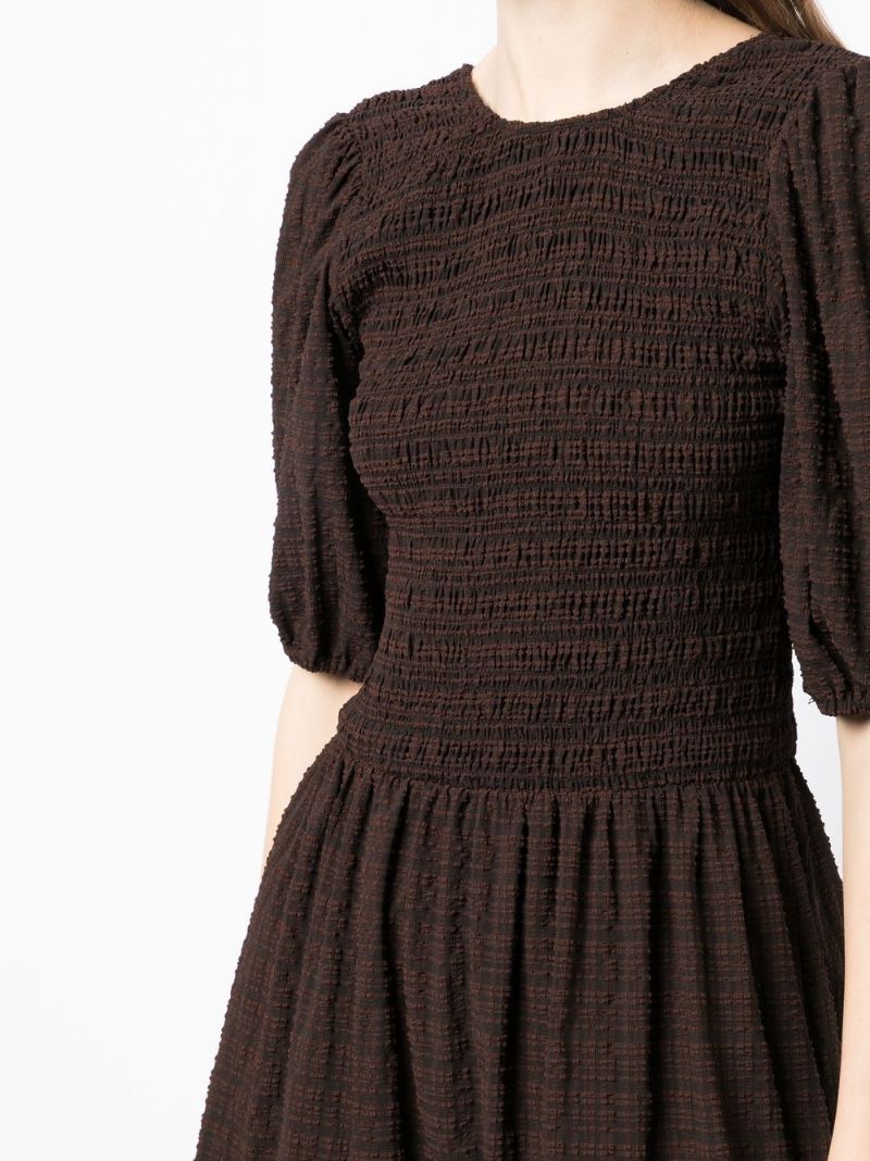 Brown Striped Smocked Mini Dress