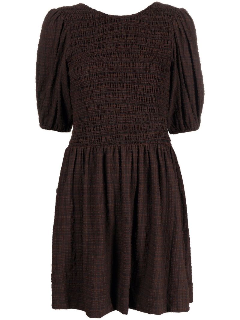 Brown Striped Smocked Mini Dress