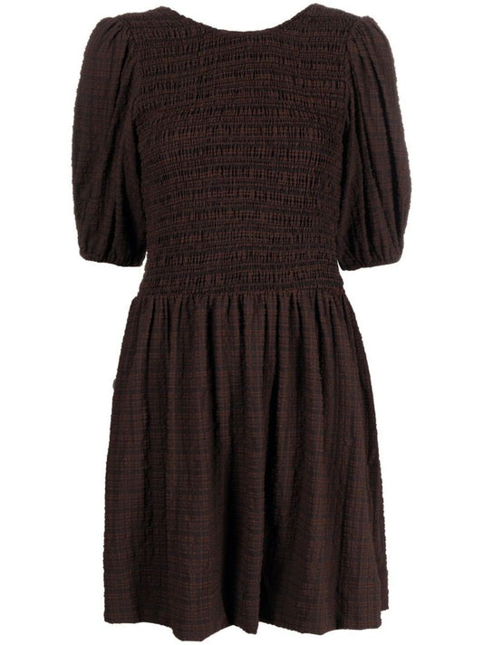 Brown Striped Smocked Mini Dress