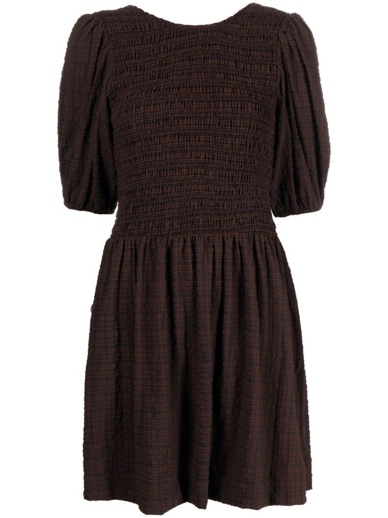 Brown Striped Smocked Mini Dress
