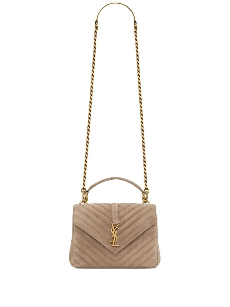 Neutral College Quilted Suede Shoulder Bag