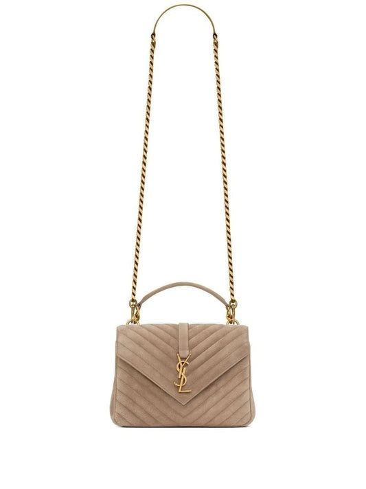 Neutral College Quilted Suede Shoulder Bag