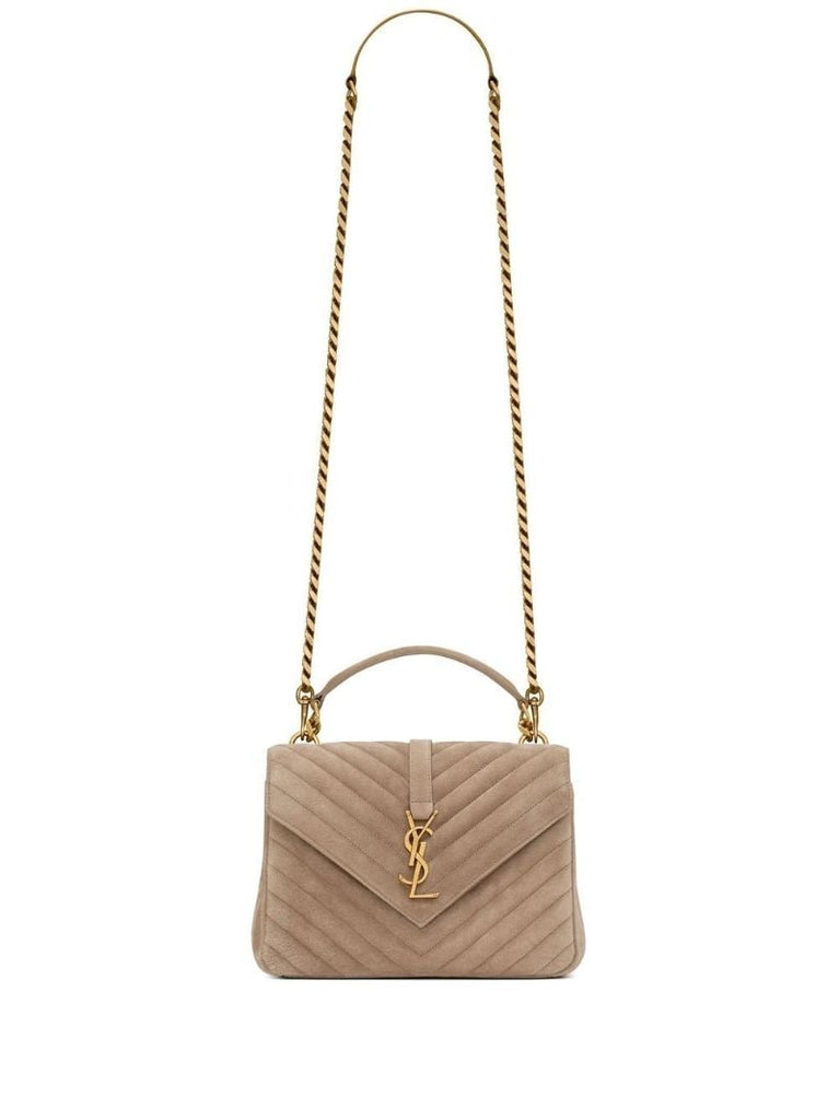Neutral College Quilted Suede Shoulder Bag