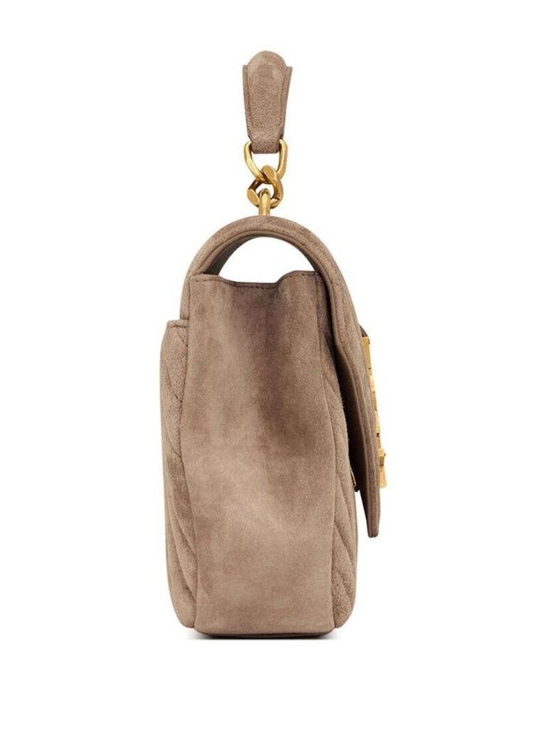 Neutral College Quilted Suede Shoulder Bag