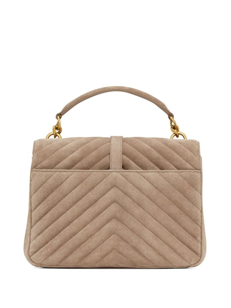 Neutral College Quilted Suede Shoulder Bag
