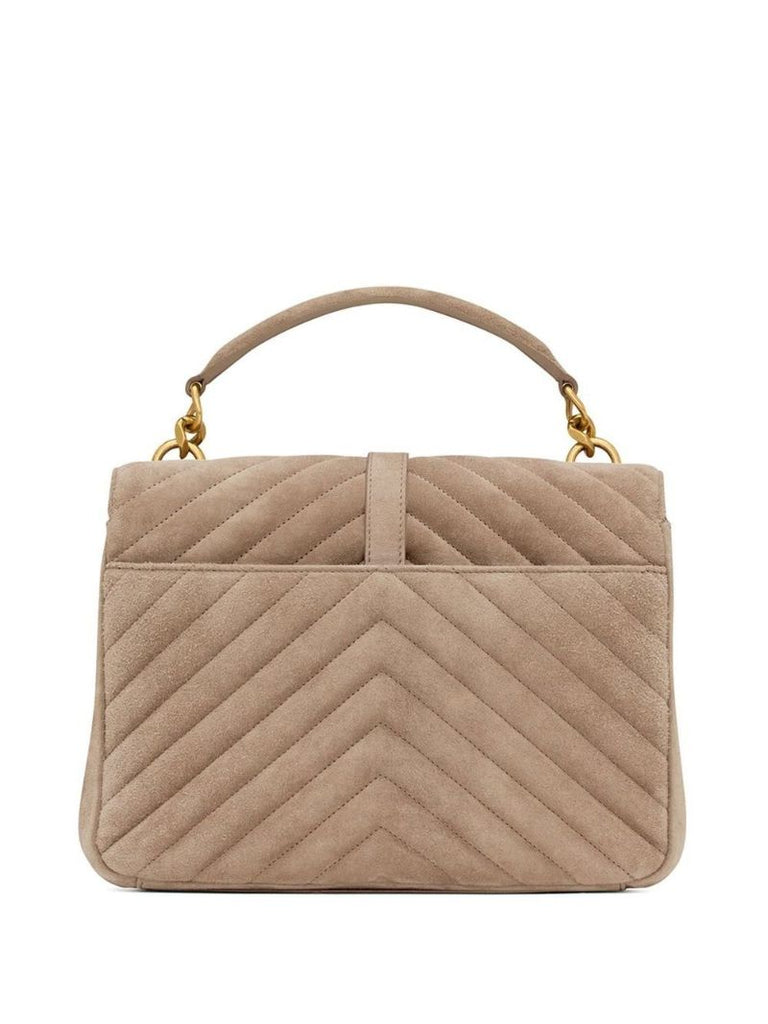 Neutral College Quilted Suede Shoulder Bag