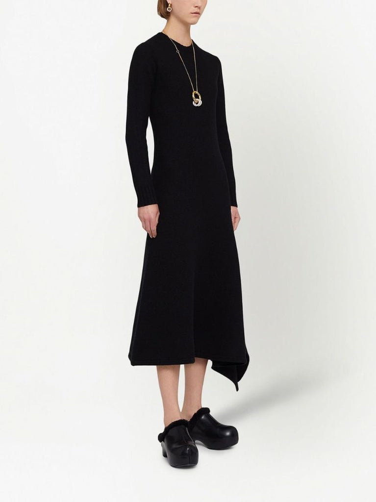 Black Wool Asymmetric Dress