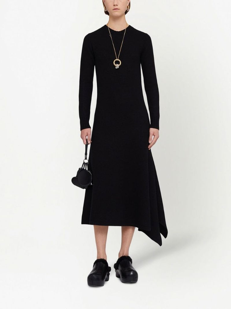 Black Wool Asymmetric Dress