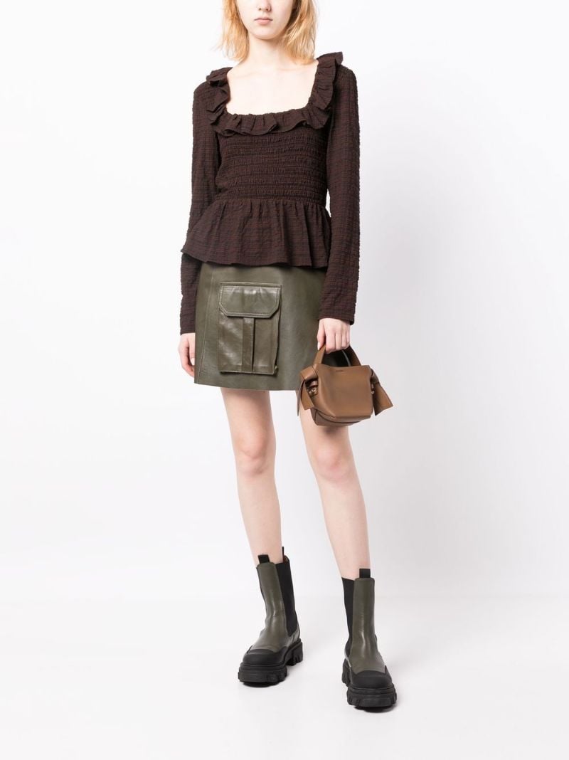 Brown Shirred Seersucker Blouse