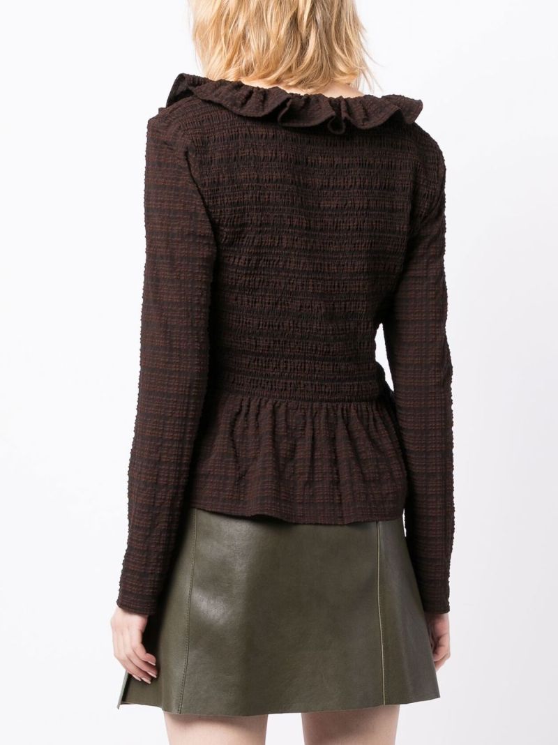 Brown Shirred Seersucker Blouse