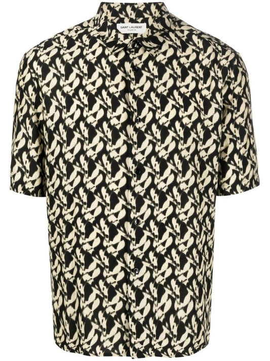 Black Cotton Abstract Print Shirt