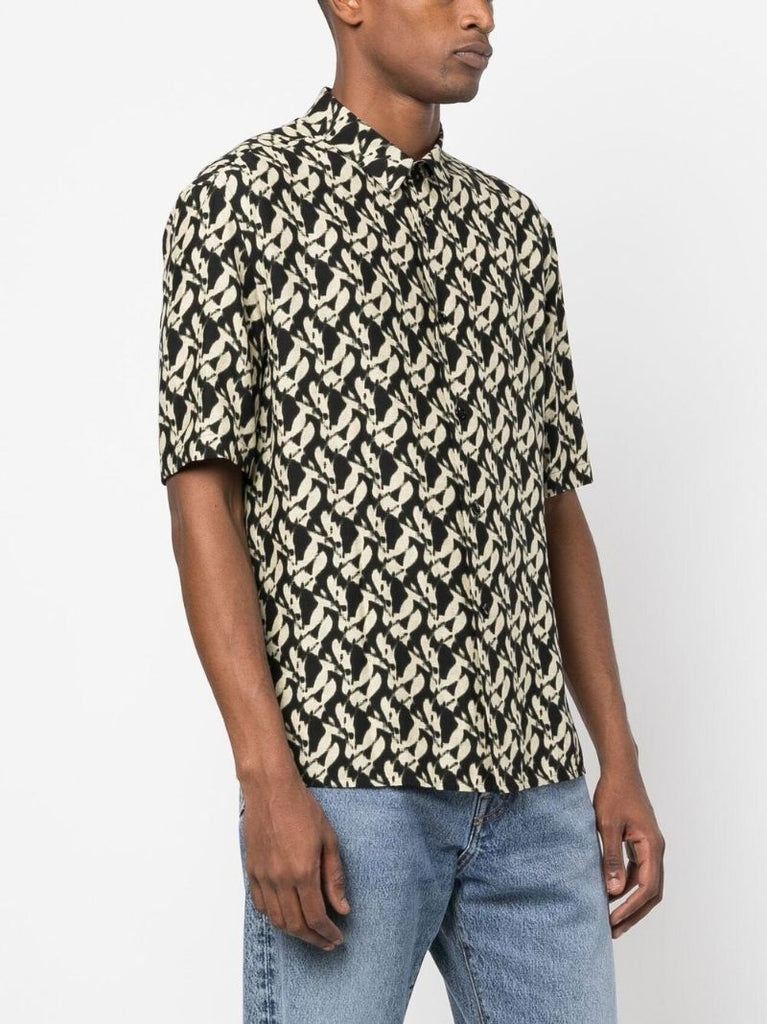 Black Cotton Abstract Print Shirt