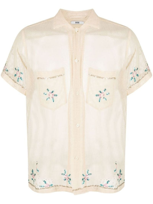 Neutral Floral Sequin Short Sleeve Shirt
