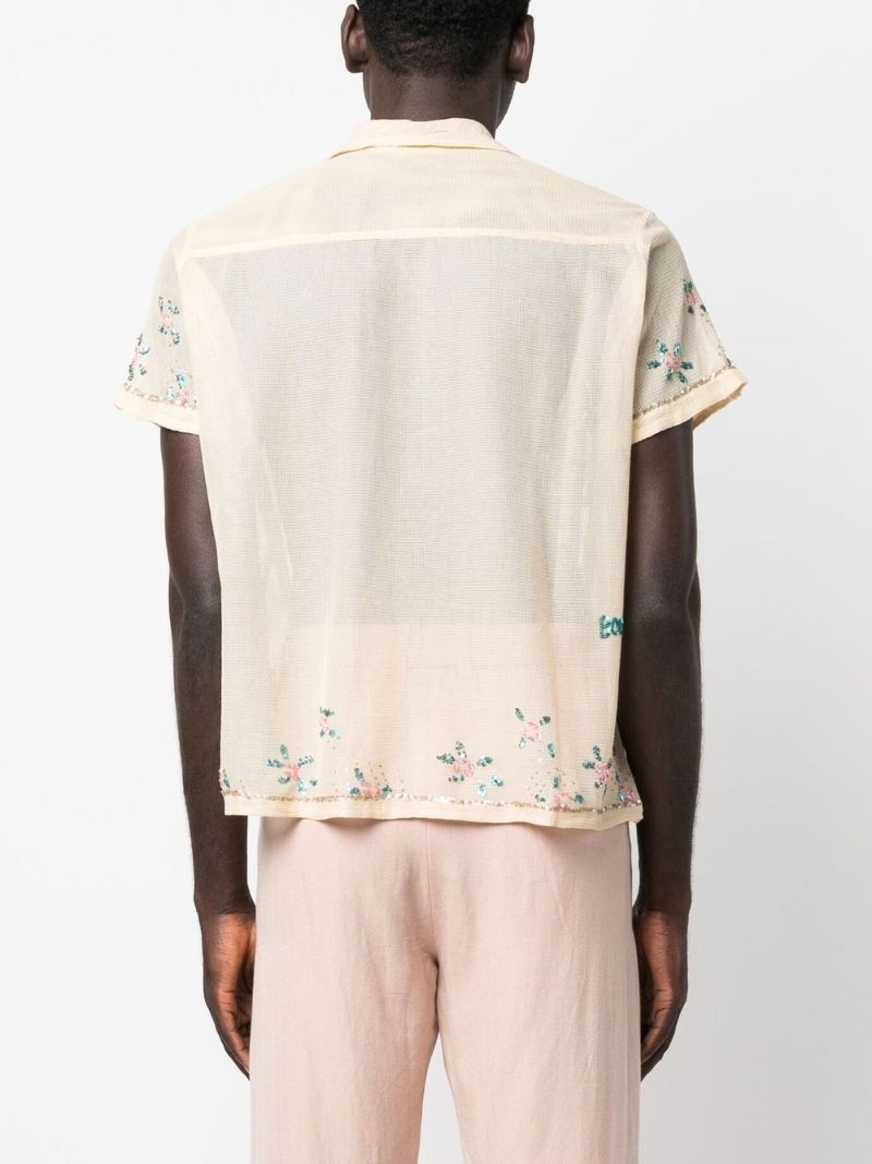 Neutral Floral Sequin Short Sleeve Shirt