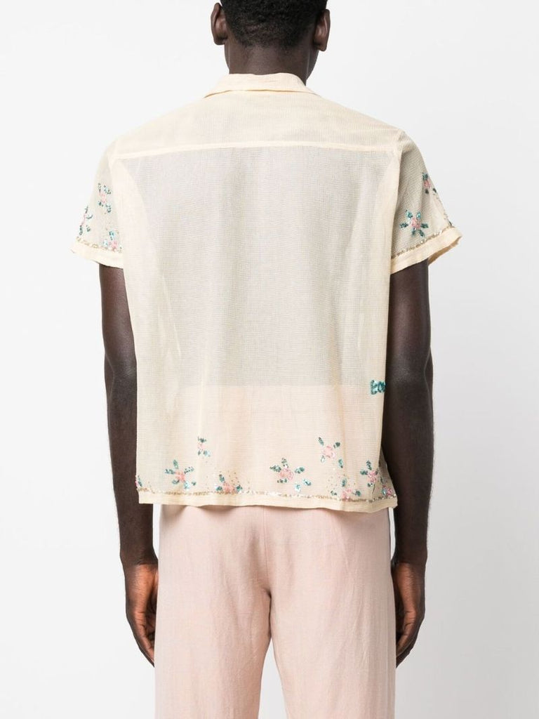 Neutral Floral Sequin Short Sleeve Shirt