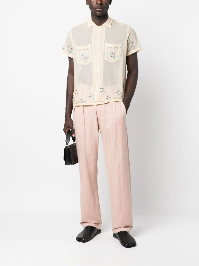 Neutral Floral Sequin Short Sleeve Shirt