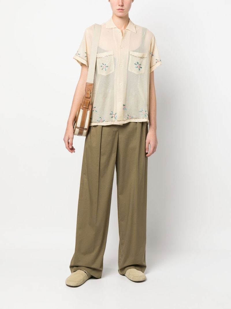 Neutral Floral Sequin Short Sleeve Shirt