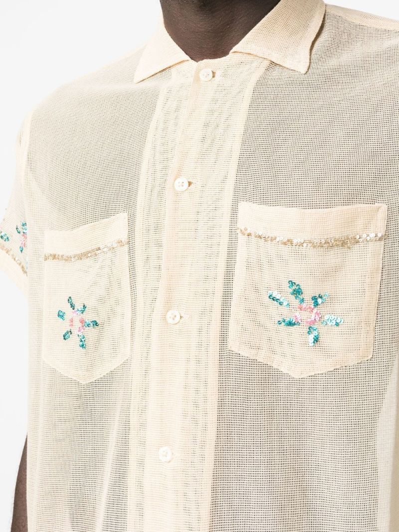 Neutral Floral Sequin Short Sleeve Shirt