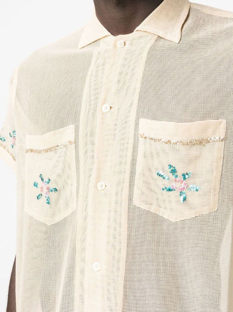 Neutral Floral Sequin Short Sleeve Shirt