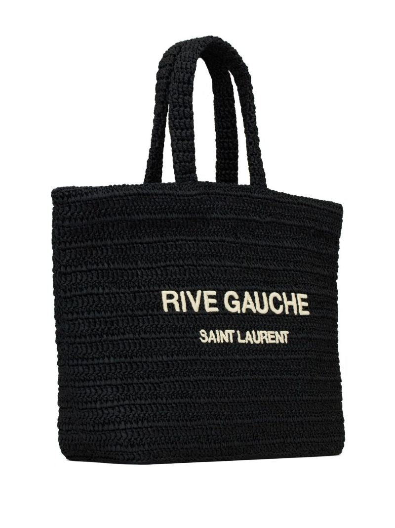 Black Rive Gauche Raffia Tote Bag