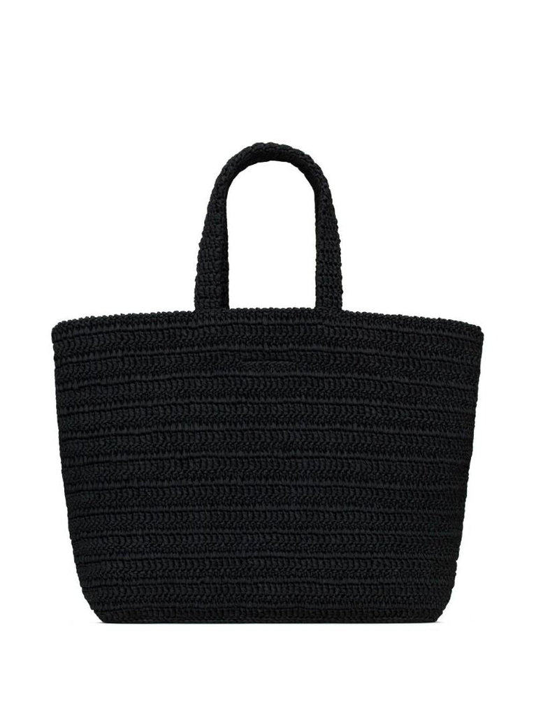 Black Rive Gauche Raffia Tote Bag