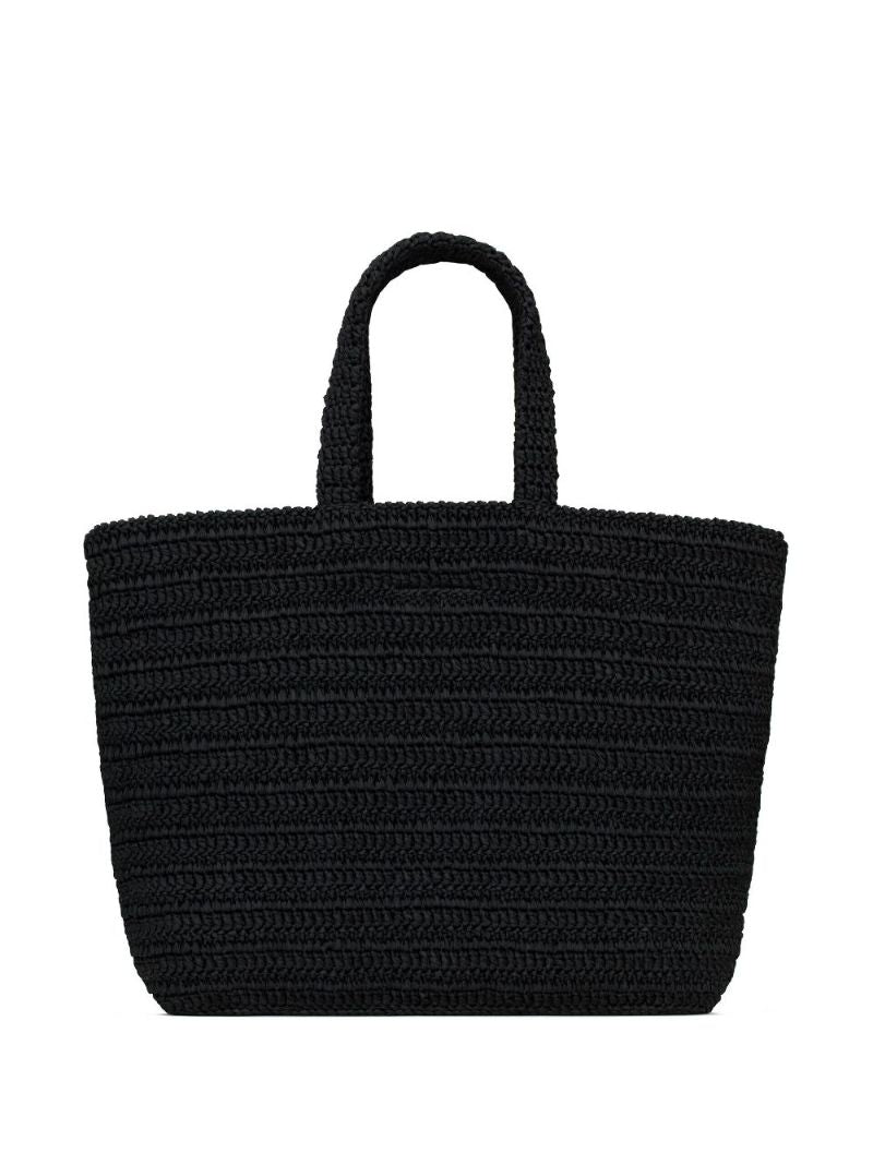 Black Rive Gauche Raffia Tote Bag