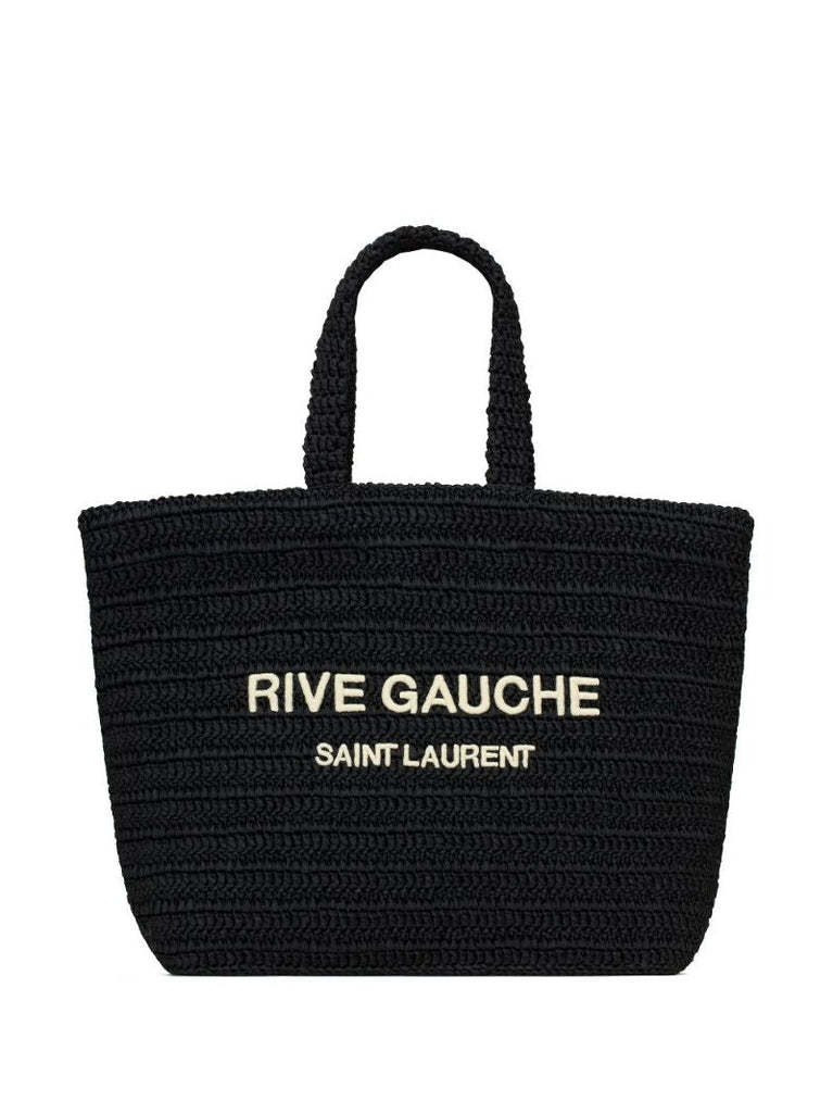 Black Rive Gauche Raffia Tote Bag