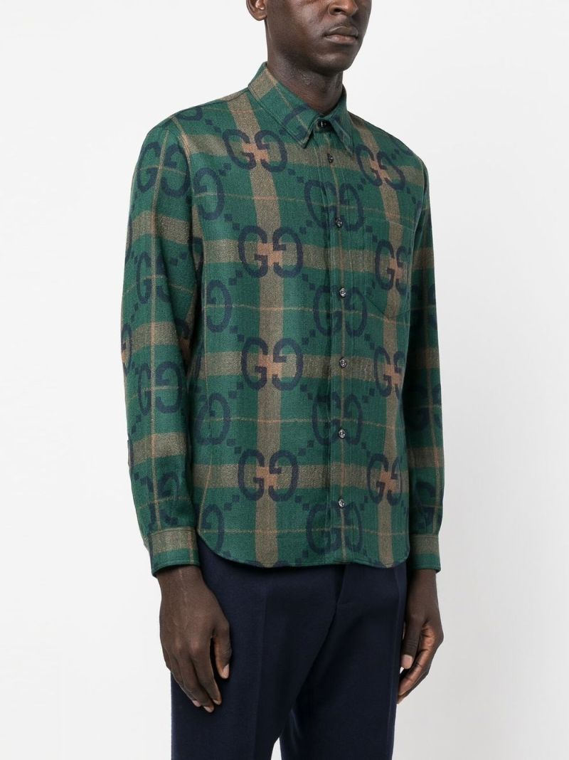 Green Gg Checked Wool Shirt