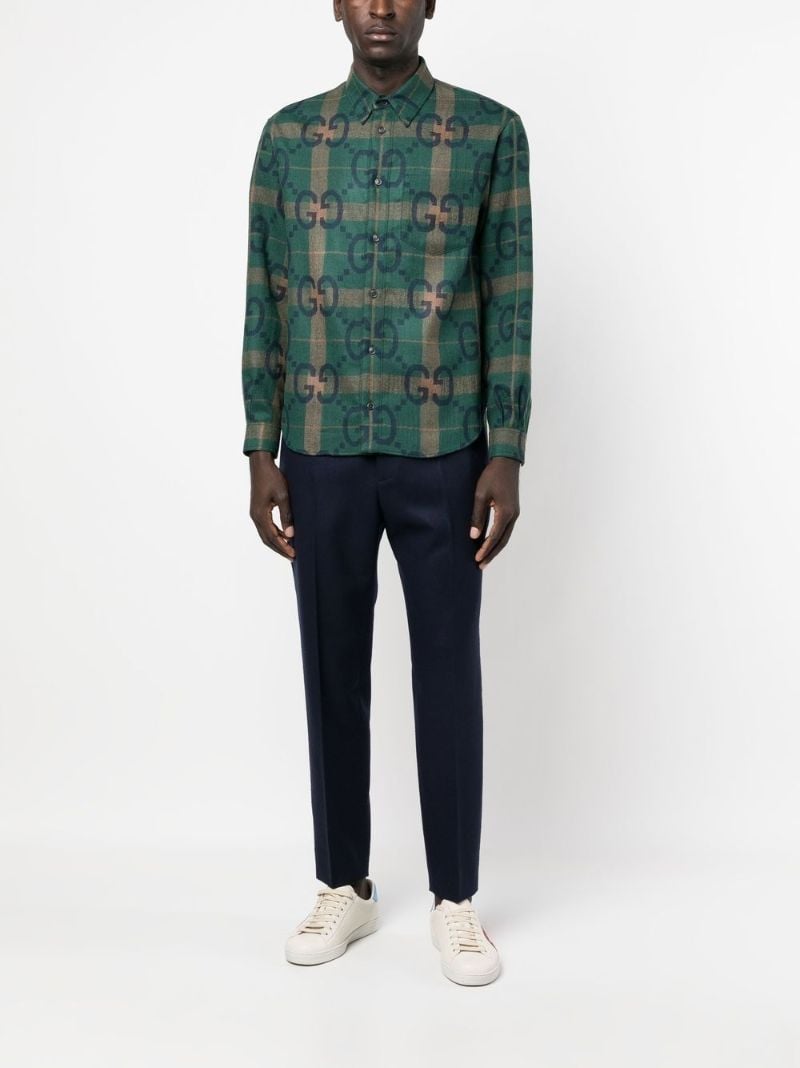 Green Gg Checked Wool Shirt