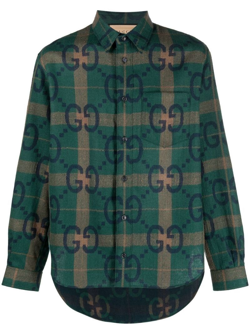Green Gg Checked Wool Shirt