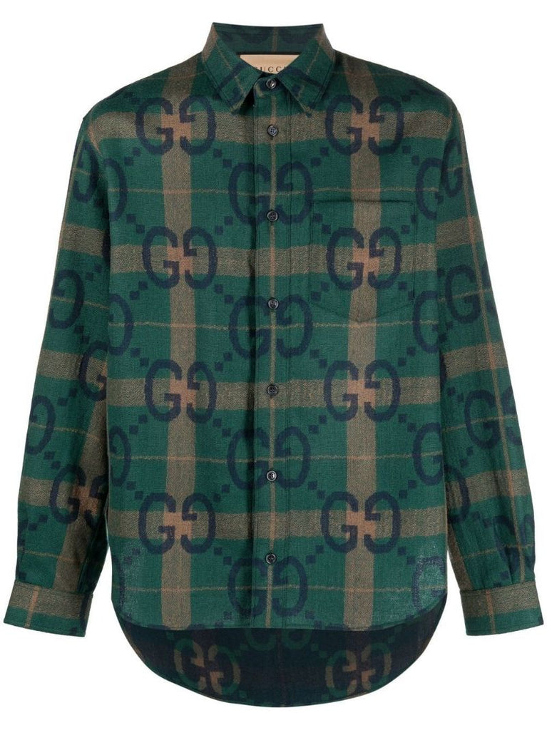 Green Gg Checked Wool Shirt