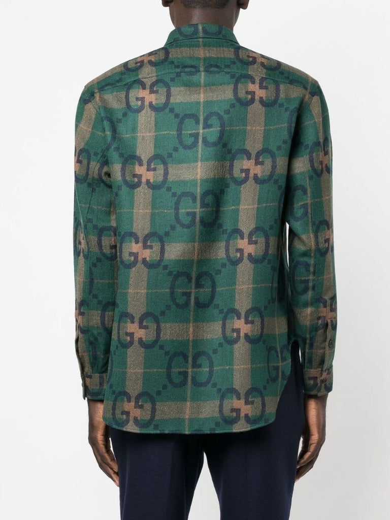 Green Gg Checked Wool Shirt