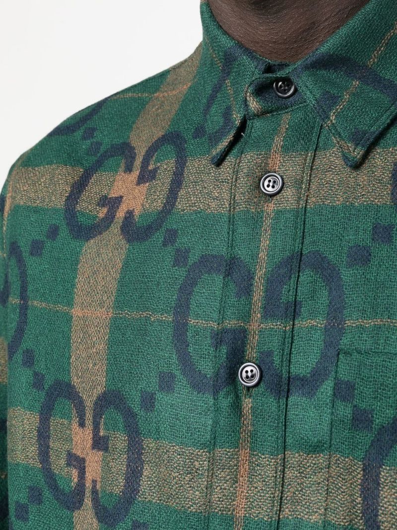 Green Gg Checked Wool Shirt
