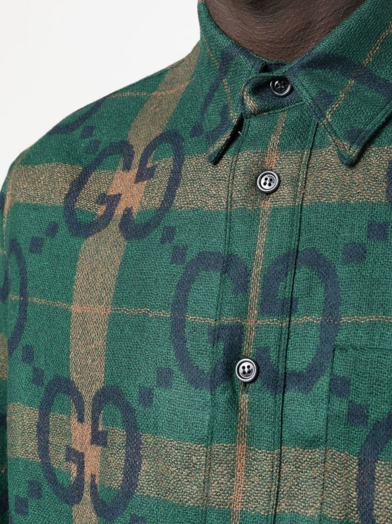Green Gg Checked Wool Shirt