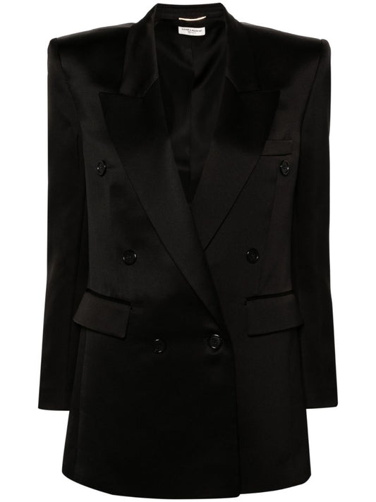 Black Double Breasted Silk Blazer