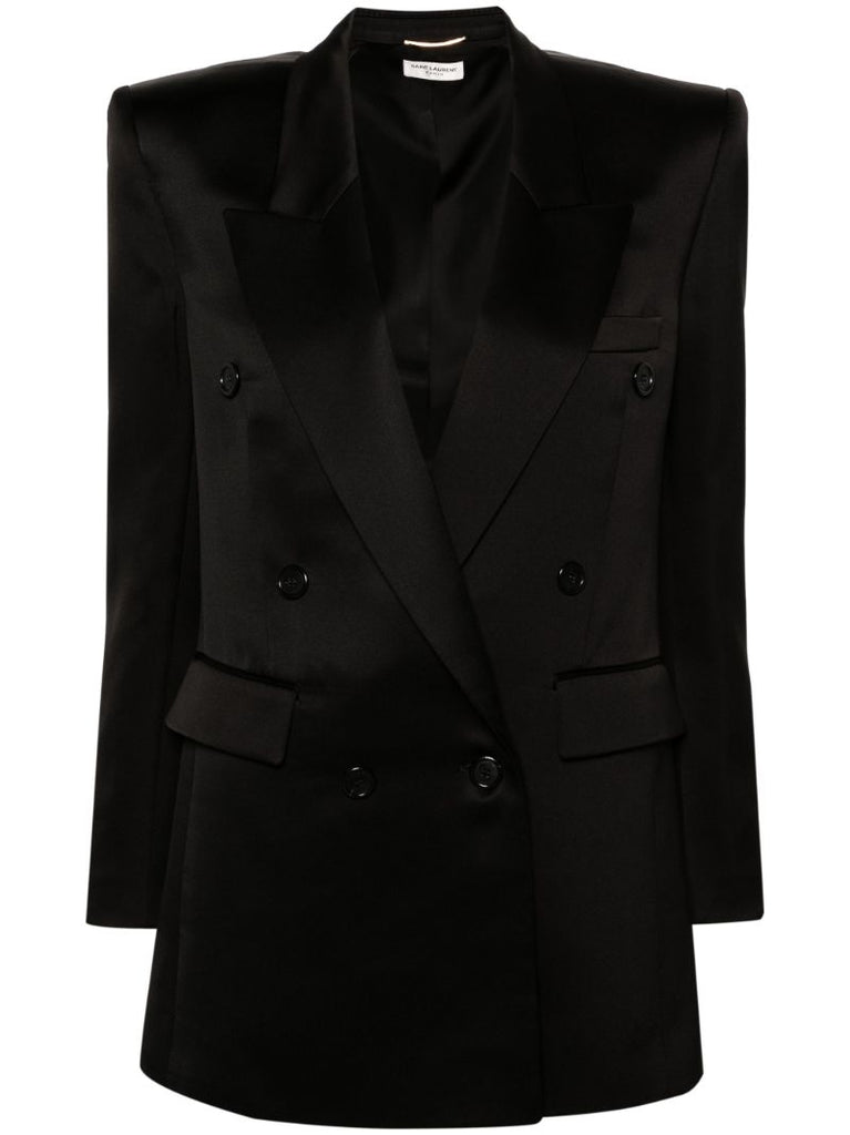 Black Double Breasted Silk Blazer