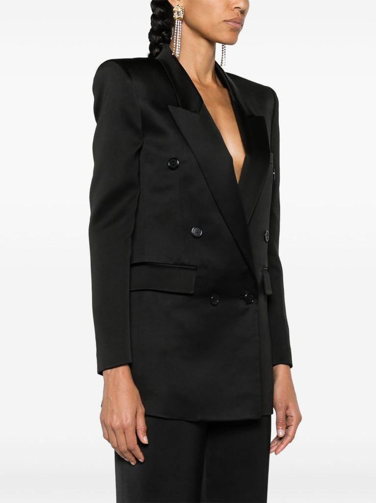 Black Double Breasted Silk Blazer