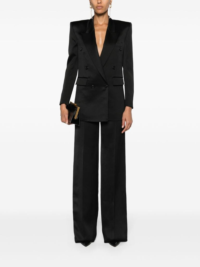 Black Double Breasted Silk Blazer