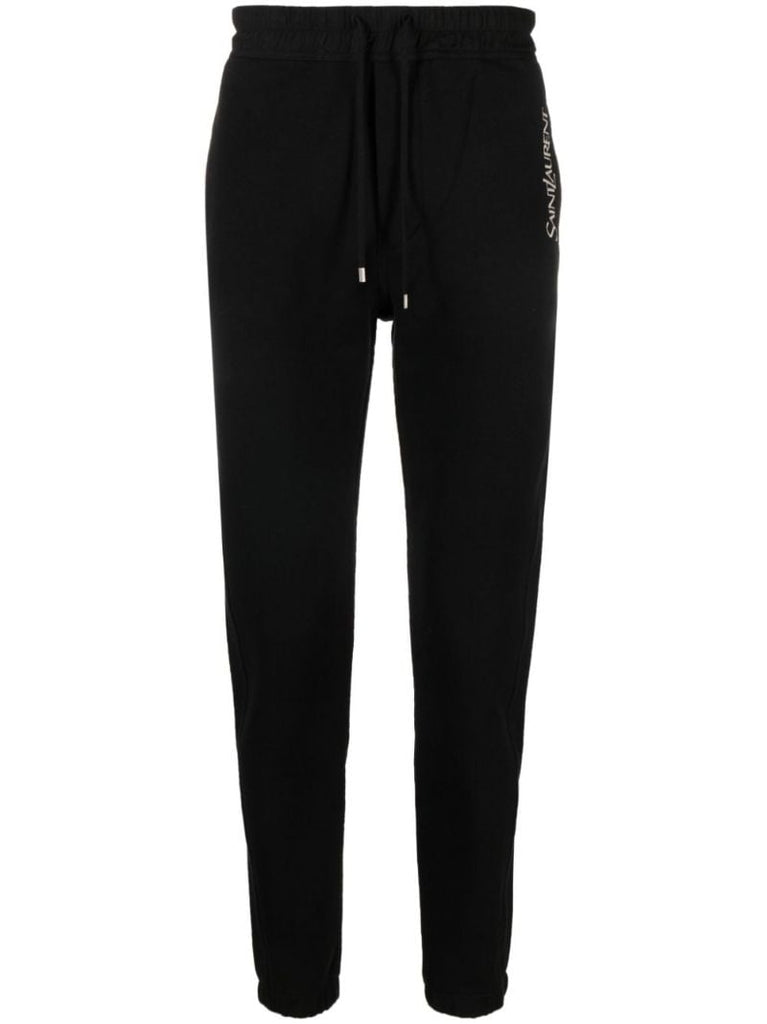 Black Logo Embroidered Cotton Track Pants