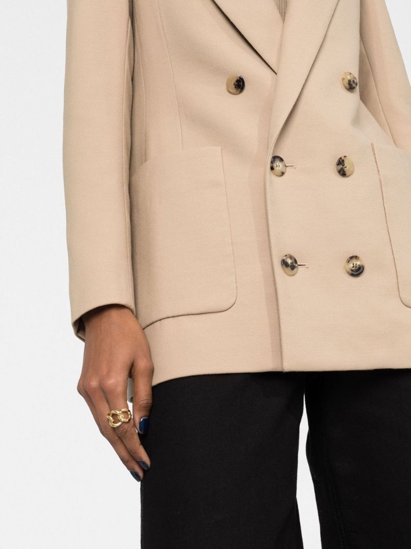 Neutral Double-breasted Wool Blazer