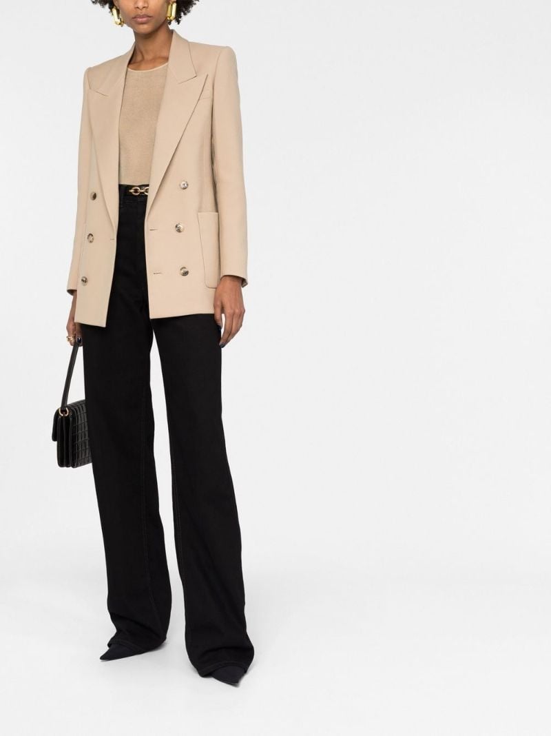 Neutral Double-breasted Wool Blazer