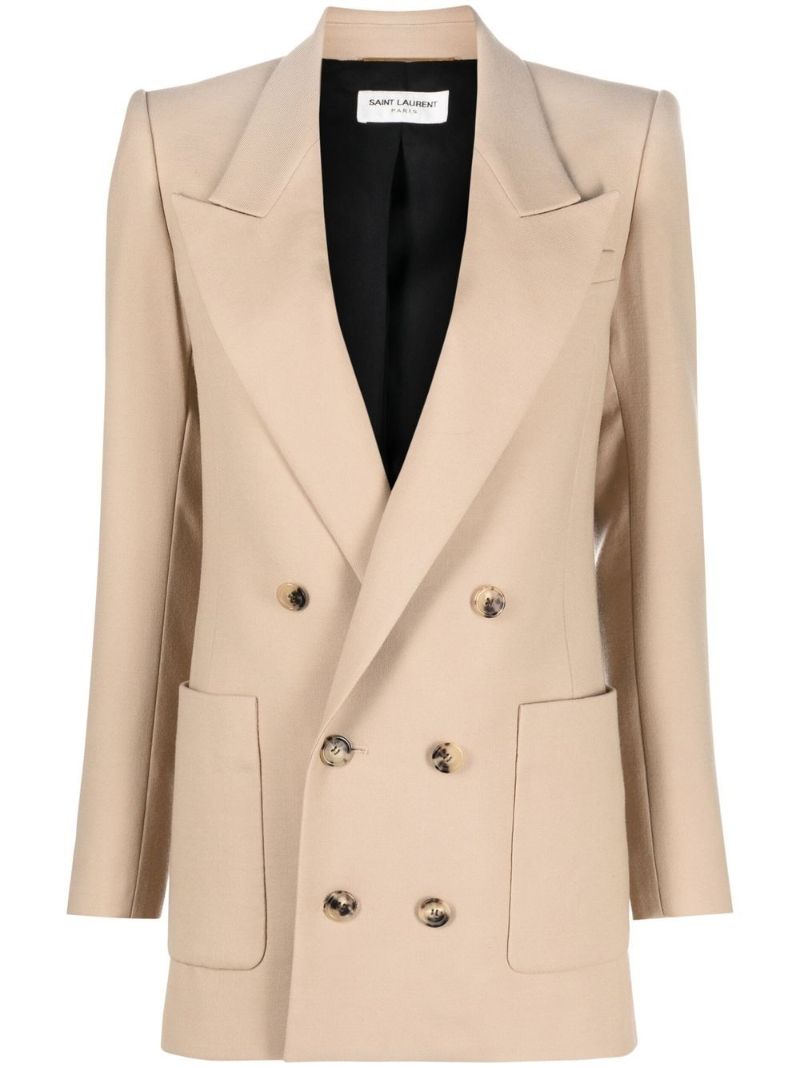 Neutral Double-breasted Wool Blazer