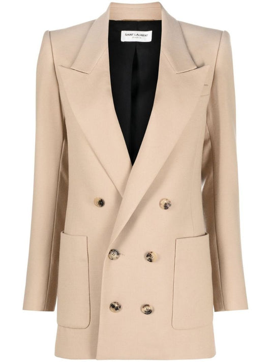 Neutral Double-breasted Wool Blazer