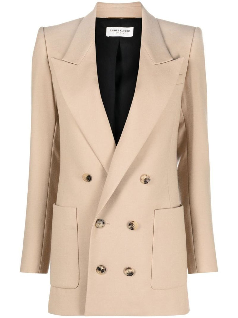 Neutral Double-breasted Wool Blazer