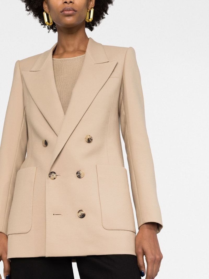Neutral Double-breasted Wool Blazer