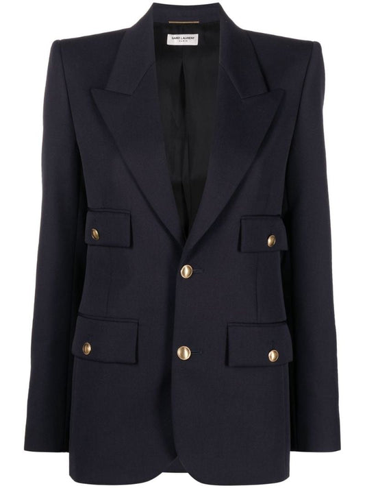 Blue Single-breasted Wool Blazer