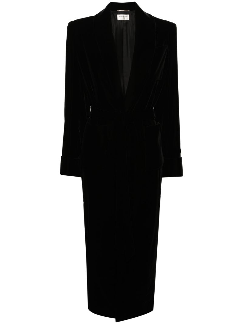 Black Belted Shawl Lapels Coat